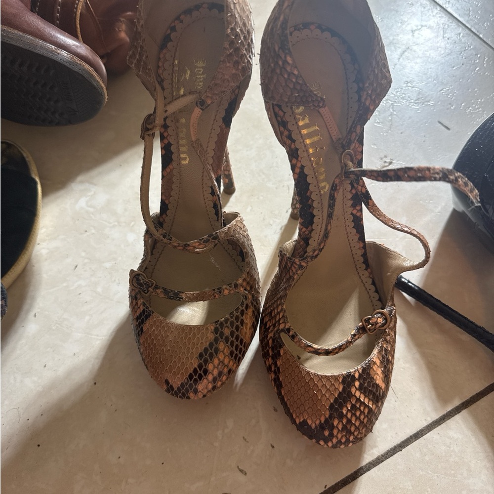 John Galliano Brown Snakeskin Heels